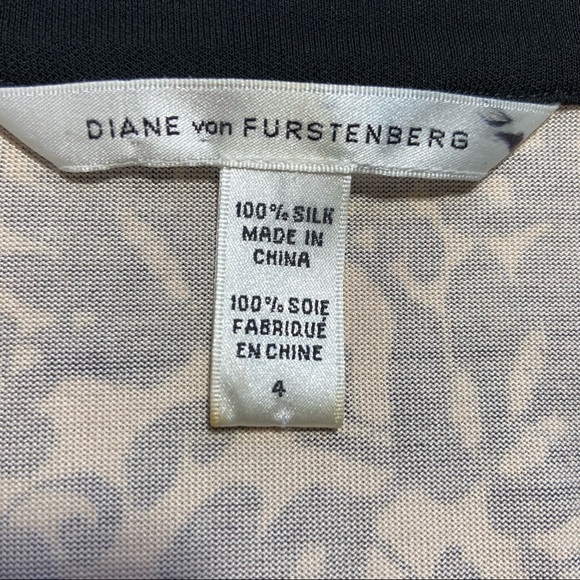 Diane von Furstenberg Black & Ivory Pure Silk Wrap Dress Size 4 - Picture 5 of 10